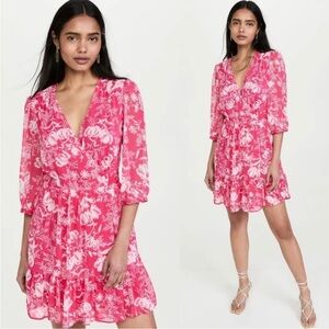 BA&SH Pink & White Ulia Floral Wrap Mini Dress Size XS New Without Tag